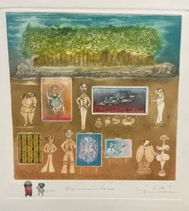 Guillermo Silva "Exposicion en el Parque Original Colored Etching - Picture 1 of 2