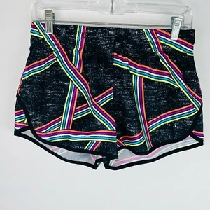 Danskin Now Womens M 8 - 10 Gray Colorful Abstract Striped Polyester Shorts - Picture 1 of 10