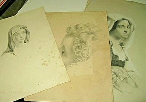 LOT DE 3 DESSINS ORIGINAUX VIERGE ANGELOT & NORMANDE 1840 Signés TROUARD-RIOLLE - Picture 1 of 6