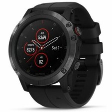 Garmin Fenix 5X Plus 51mm, Caja de Acero Inoxidable Negra, Correa de Goma Negra, Reloj para Hombre (010-01989-01)