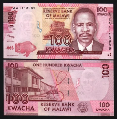 Malawi 100 KWACHA P-59 2012 x 100 Pcs Lot BUNDLE AA Fish Stethoscope UNC NOTE - Image 1 of 4