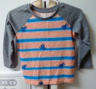 Okie Dokie ребенка ясельного возраста мальчика рубашка оранжевый и синий в полоску w/роботы 18 М c - Изображение 1 из 4