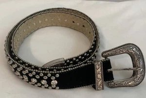 Guess Belt Rhinestone &Black Suede Womens Silver Buckle L - Picture 1 of 9
