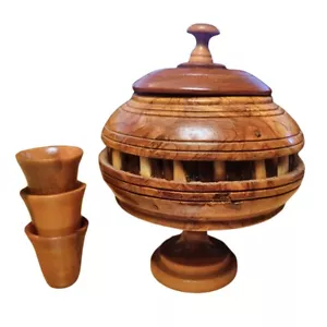 Ethiopian Wood and Porcupine Quill Footed Bowl with Lid 3 Cups African Handmade - Picture 1 of 5