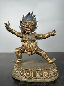 14.5'' Old Tibet Buddhism Bronze Gild Simhamukha Hu Fa Vajravarahi Buddha Statue - Picture 1 of 3