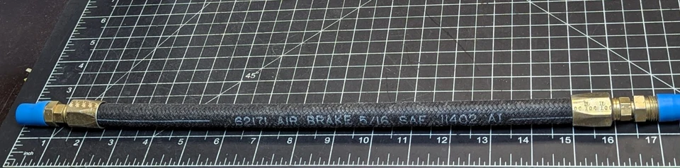 18” 6AN J1402A Air Brake Hose W/ 5/16” Swivel Male Inverted Flare Fittings [A1BB - Image 1 of 4