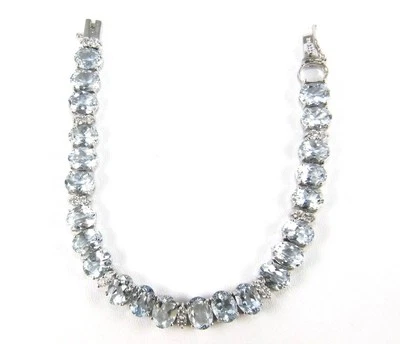 Natural Oval Aquamarine & Diamond Link Tennis Bracelet 14K White Gold 27.10Ct - Image 1 of 4