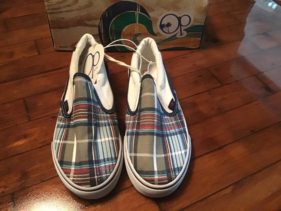 Zapatos de Lona Azul Topo Multi Cuadros Océano Pacífico Deslizables Niños Niños Talla 4 Foto 1 de 4