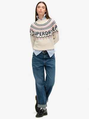 Superdry Fair Isle Branded Cream Jumper Women’s RRP£60 Size Small (S) - Image 1 of 4
