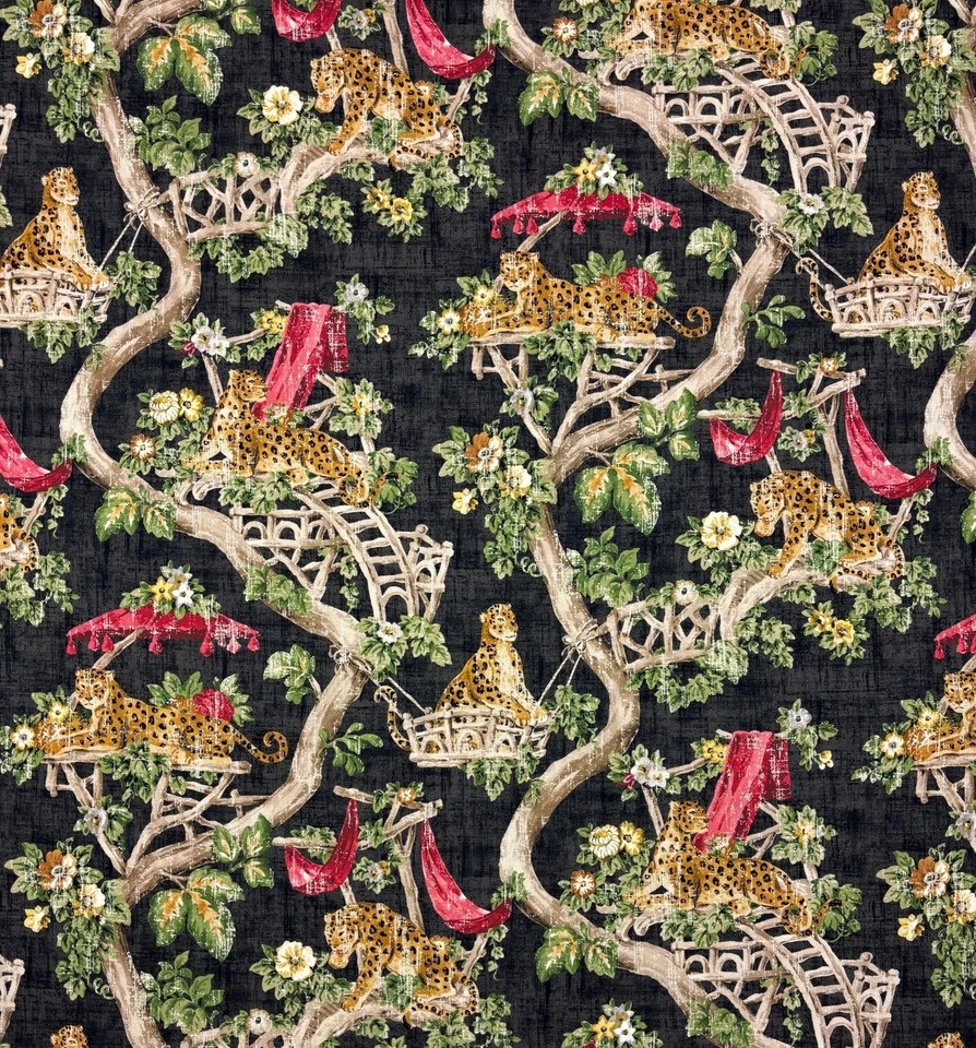 P KAUFMANN LAZY DAYS CARAWAY TECIDO DE ALGODÃO LEOPARDO PRETO POR JARDA 54"W - Imagem 1 de 4