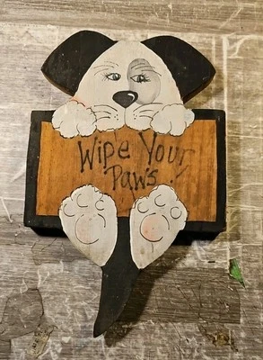 HOME DECOR "WIPE YOUR PAWS " WOODEN SIGN - Image 1 of 3