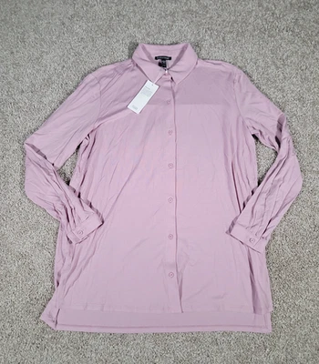 Eileen Fisher Classic Collar Shirt Womens XS Purple Fine Jersey Top Icy Plum NWT - Image 1 of 4