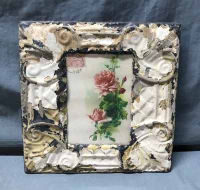 Винтажные потертые 11 дюймов кв.  Декоративный 5 x 7 олова потолка металлический картина рамка старый 1703-25B - Изображение 1 из 4