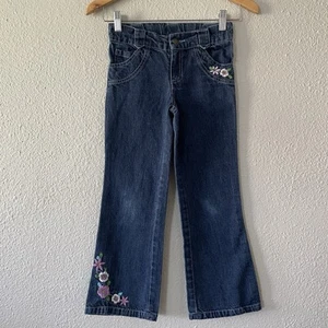 Beetlejuice London Flare Jeans Girls Size 8 Blue Dark Wash Denim Embroidered - Picture 1 of 15