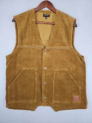 Fender & Brixton Corduroy Vest Men’s Medium Brown Snap Front 100% Cotton Preppy - Image 1 of 4