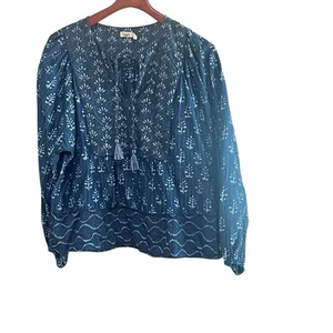 FAHERTY Solstice Top Sunburst Peasant Blouse Boho Beach Flowy Cotton Silk LARGE - Picture 1 of 12