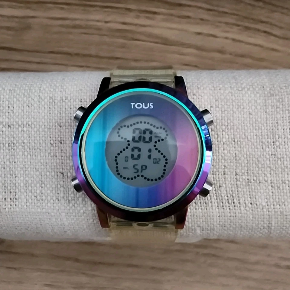 Reloj Tous D-Bear Mujer Correa Goma Transparente Iridiscente Digital, Pantalla Cristal Foto 1 de 4