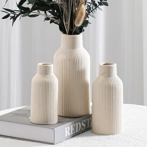 Bohemian Beige Ceramic Vase - for Pampas Grass, Mantel, Bookshelf, Entryway a... - Bild 1 von 7