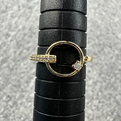 NEW Pretty Bird Yellow Gold Plated Circle Ring w/ Clear Crystal CZ Stone Size 6 - Image 1 of 4