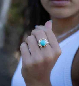 Turquoise 925 Sterling Silver Band &Statement Ring Handmade ring All size-b-54 - Picture 1 of 12