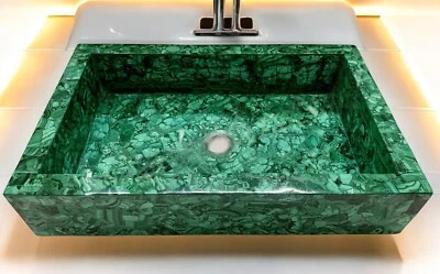 24"x15"x6" Premium Malachite Stone Washbasin Sink Luxury Random Bath Interior De - Image 1 of 4