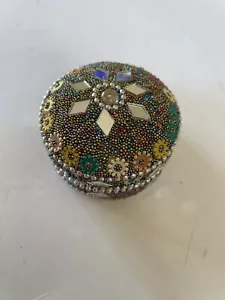 Scatola Gioielli Vintage Metallo Mosaico Nidificazione Specchi Perline - Foto 1 di 6