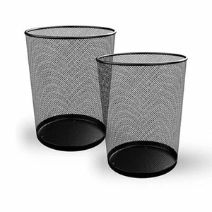 2 x Metal Mesh Waste Paper Bins – Lightweight Office & Home Use - Black - Picture 1 of 3