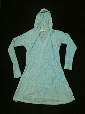 Athleta Mujer Dos Tonos Azul Estampado Manga Larga Túnica Sudadera con Capucha Pullover Top Talla XS Foto 1 de 3