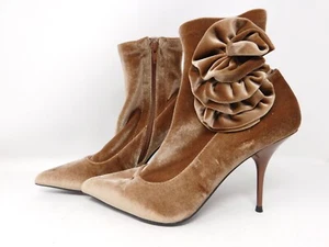 Jeffrey Campbell Women's 8 Bootie Florette Stiletto Natural Brown Crushed Velvet - Picture 1 of 11