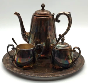 Vintage Rogers & Sons Frühlingsblume Tee Kaffee Set Scheunenfund Tablett Kanne Zucker Milchkännchen - Bild 1 von 14