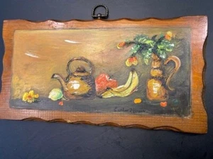 Original MCM Signed Oil Painting-Still-Life on Decorative Wood-Vintage-50% SALE - Picture 1 of 9