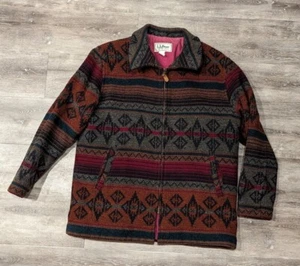 Vintage LL Bean Wool Southwest Jacket  Navajo Aztec Full Zip Coat Large - Picture 1 of 6