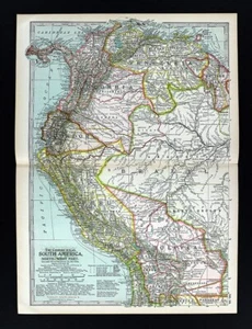1897 Century Map South America Colombia Peru Bolivia Ecuador Brazil Amazon Lima - Picture 1 of 3