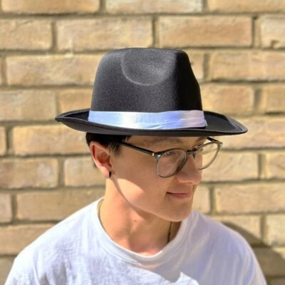 Sombrero de gángster adulto blanco y negro años 20 vestido de fantasía Trilby Al Capone Gatsby Foto 1 de 2