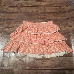 Girl’s Old Navy Salmon Tiered Ruffle Skirt Large 10-12 Flower Peace Sign - Picture 1 of 3