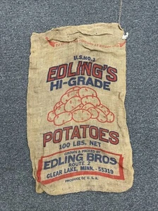 Vintage 100lb Edling Bros Clear Lake MN Hi-Grade Potato Burlap Gunny Sack Bag - Picture 1 of 2