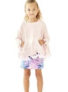 LILLI PULITZER Poncho NEW Pink Girl's XL 12-14 Metallic Shimmer Tassel Hani Knit - Picture 1 of 15