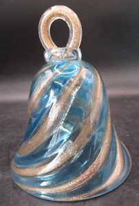 ITALIAN MURANO HAND BLOWN ART GLASS BLUE & GOLD SWIRL DINNER BELL - Bild 1 von 9