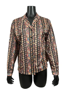 Camicia donna vintage anni 70 con bottoni fatta a mano manica lunga paisley multicolore - Foto 1 di 4