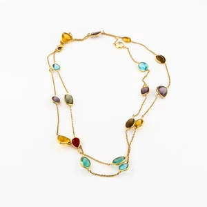 Alainn Artistic Long Layered Gold Chain Necklace with Gemstones - Picture 1 of 3