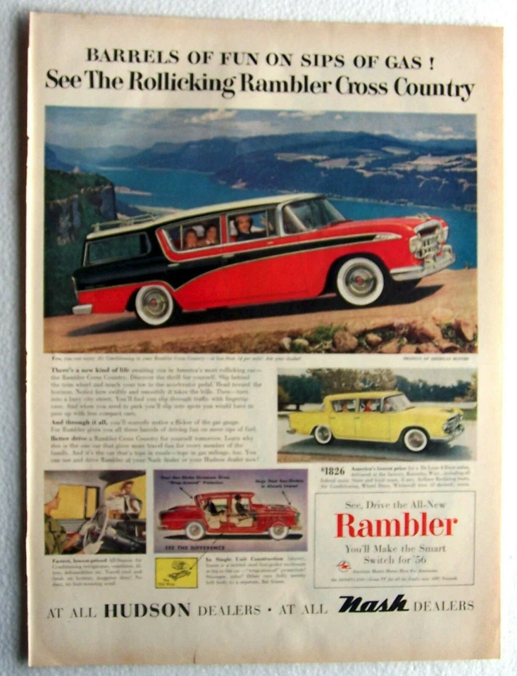 Vagón Nash Rambler Auto Ad rojo blanco y negro, amarillo 4 puertas 1956 Foto 1 de 1