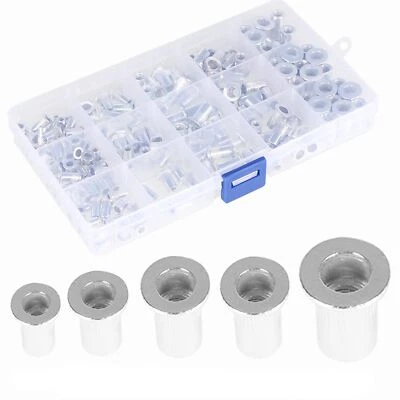 KIMLLIER 150Pcs Rivet Nuts SAE Kit Aluminum Flat Head Threaded Insert Nutserts Assortment