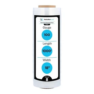 18" x 1000' 100 Gauge 8 Rolls Pallet Wrap Stretch Film Hand Shrink Wrap 1000 FT - Picture 1 of 9