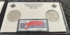 Moneda conmemorativa de la Constitución de Canadá 1982 sin circular de $1 (2) y sello #916 - Imagen 1 de 7