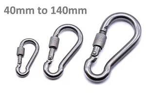 A4 Stainless steel carabiner snap spring hook lock nut 40mm - 140mm marine grade - Picture 1 of 6