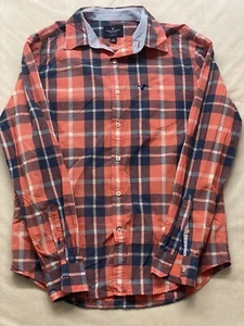 American Eagle Shirt Mens Medium Orange Blue Plaid Button Up - Picture 1 of 9