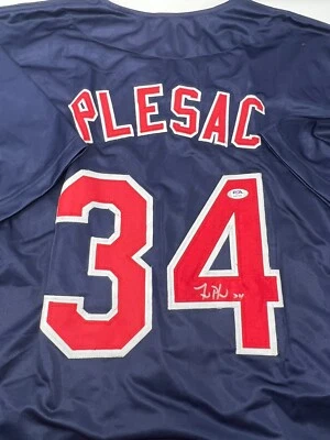 Zach Plesac Hand Signed Autographed Cleveland Guardians Blue Jersey PSA - Image 1 of 4