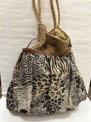 boho shoulder bag tote Cappelli Straworld Inc Animal Print Crossbody 14x14 - Image 1 of 4