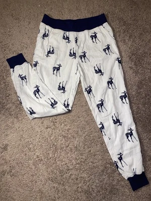 Pantalones de chándal para mujer Aerie pequeños largos blancos azul marino estampado de renos pijama de salón Foto 1 de 4
