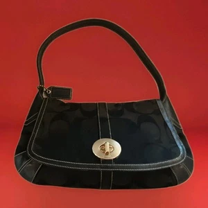 COACH-ERGO #11257 NERO-Firmato Tela Flap Ottone Turnlock Vintage Classic Y2K - Foto 1 di 21